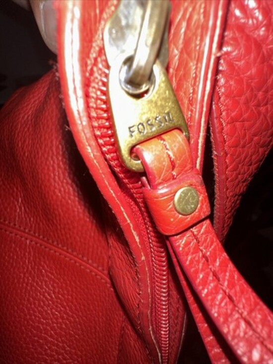 Fossil Morgan Red Pebble Leather Traveler Messenger Crossbody Shoulder Bag - Picture 9 of 9